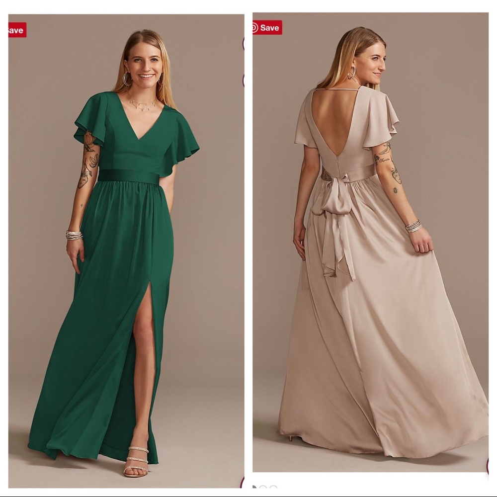 David’s Bridal Flutter Sleeve V-Neck Charmeuse Bridesmaid Dress (Size 10)